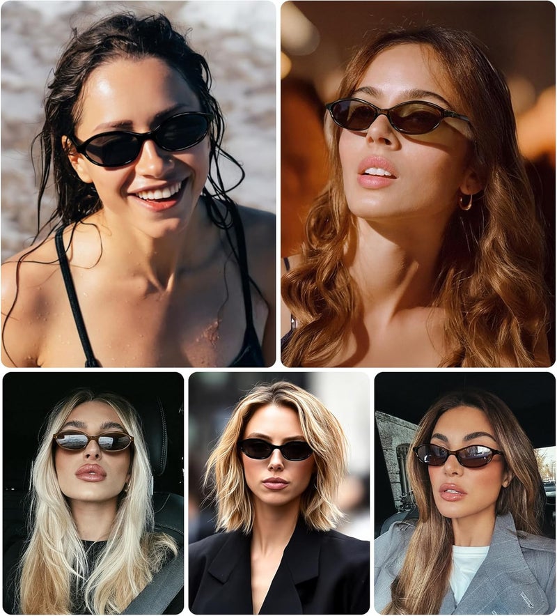 FEISEDY Retro Oval Cat Eye Sunglasses for Women 90s Narrow Lightweight Shades Y2k Trendy Sunnies B0257 - Image 2